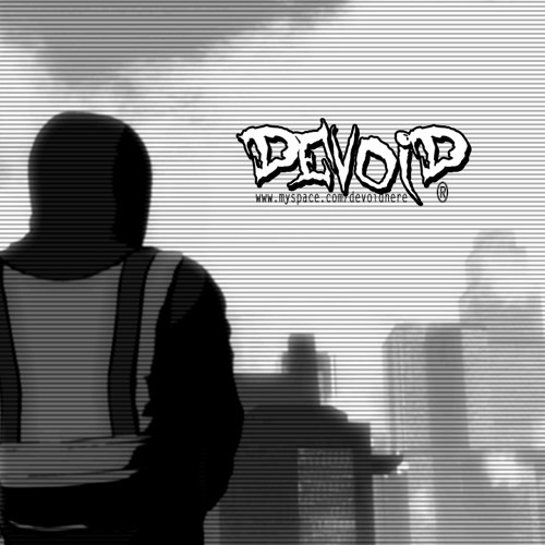 Portada de la demo Gag: una figura con capucha frente a una ciudad, en blanco y negro, con el logo Devoid.