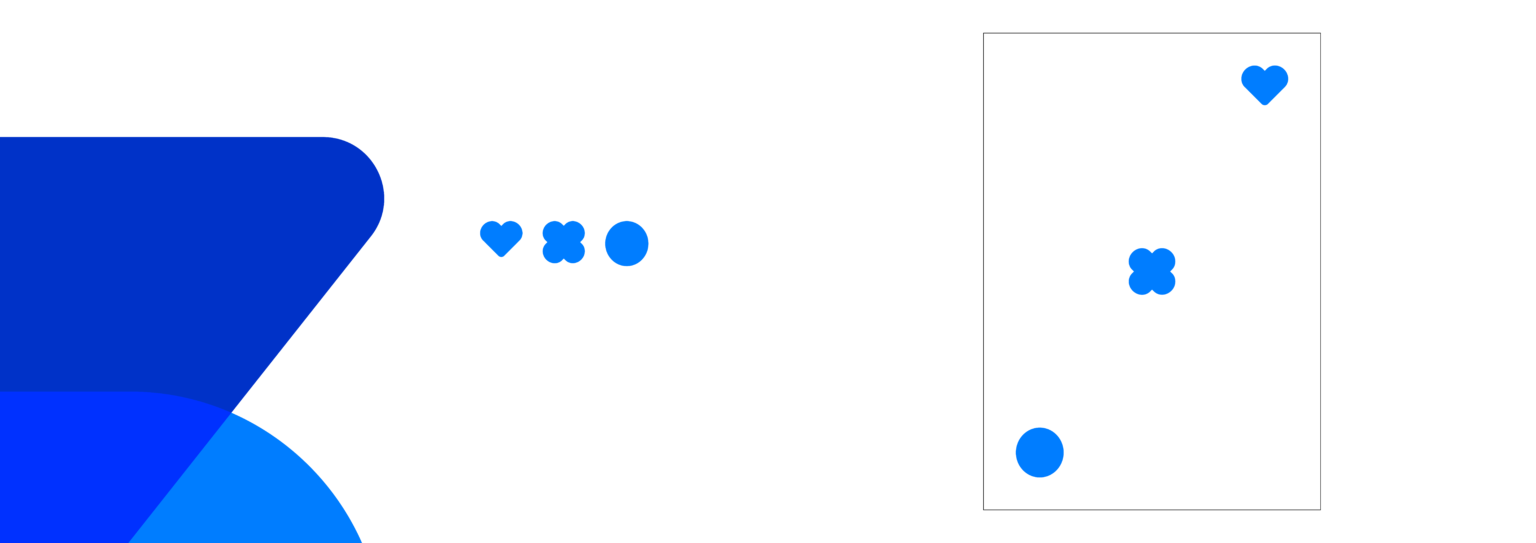 ASP brand shape in blue beside a heart, a flower and a circle icon, and a white card showing the same icons.
